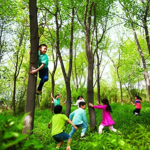 孩子们喜欢在附近的小树林里玩耍。