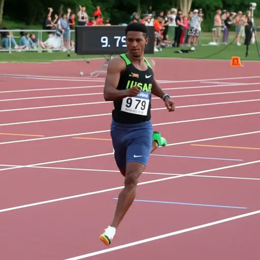 他在9.79秒内跑了100米，打破了世界纪录。