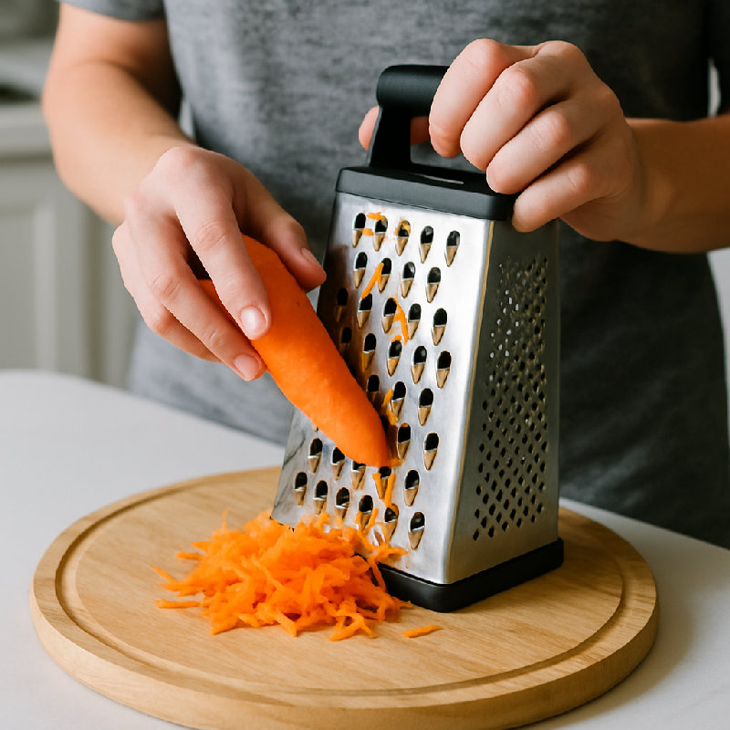 她正在把胡萝卜擦碎。