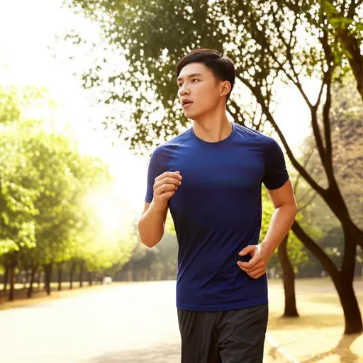 他每天早晨慢跑，努力塑形。