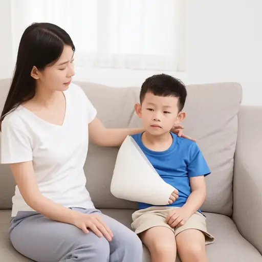 她的小弟弟有一只骨折的手臂。