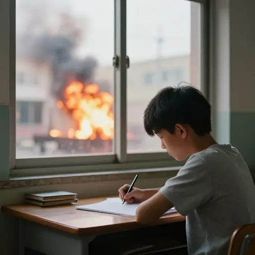 我正在做作业时听到了一声爆炸。