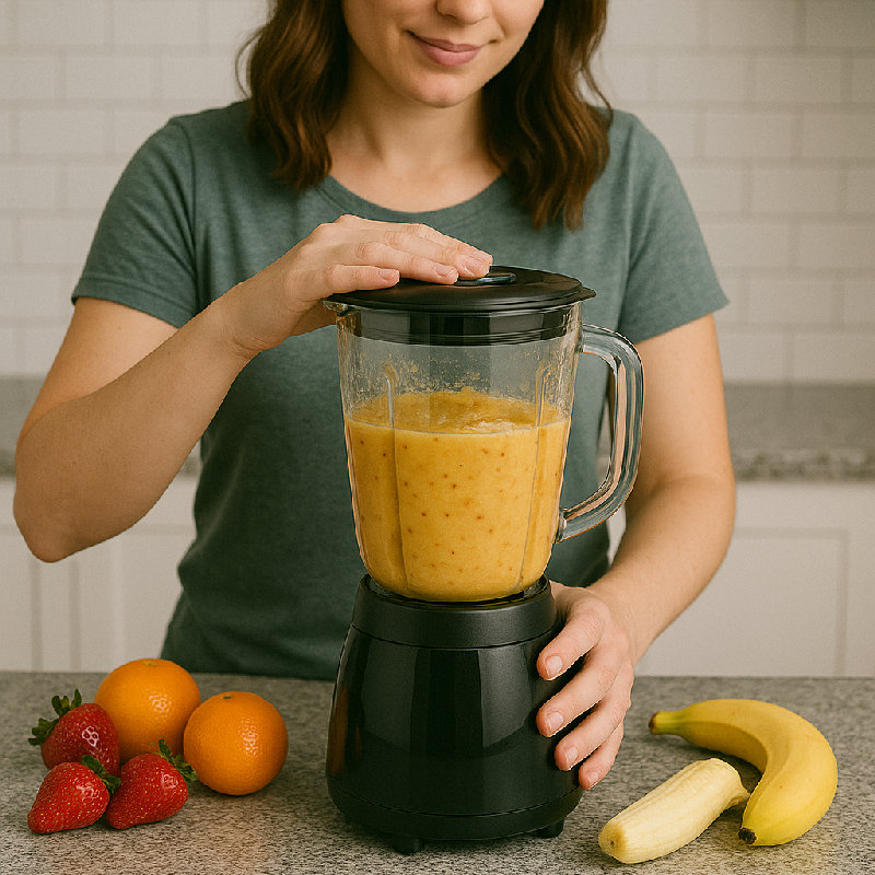 她正在搅拌水果。