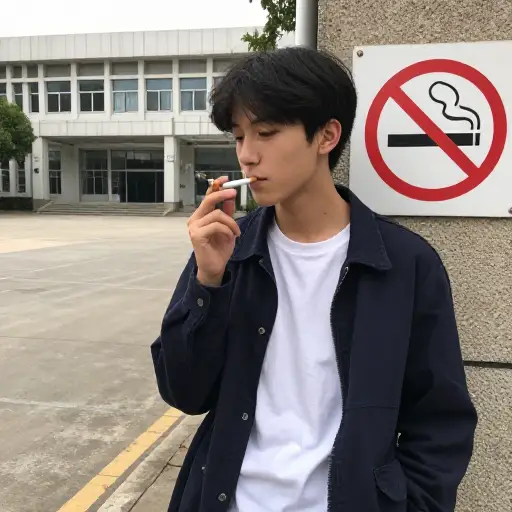 你不能在学校吸烟，这是违反规则的。
