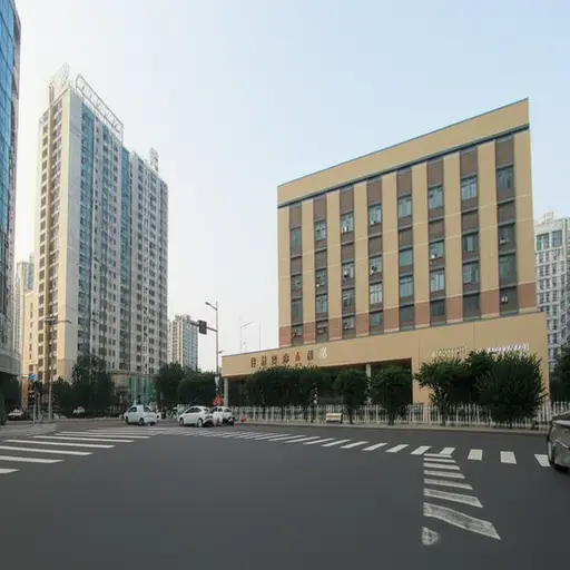 图书馆在街道的右侧。