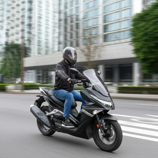 他骑他的摩托车来的。