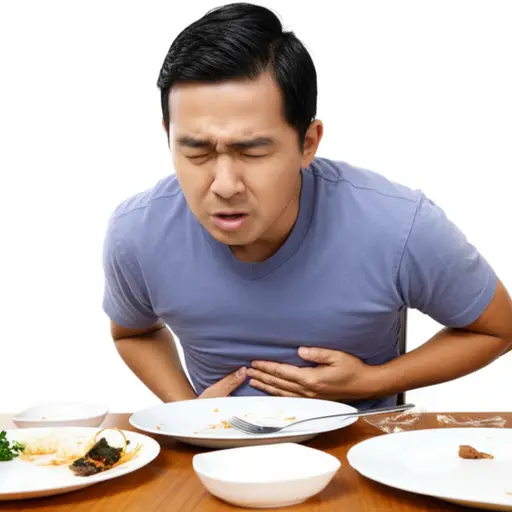 他吃得太多了，所以他觉得不舒服。