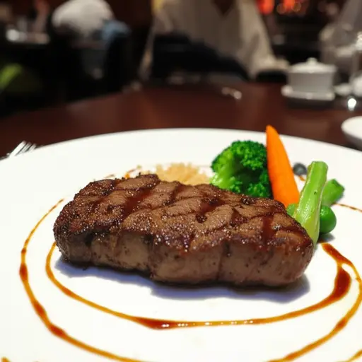 这家餐厅的牛排非常有名。