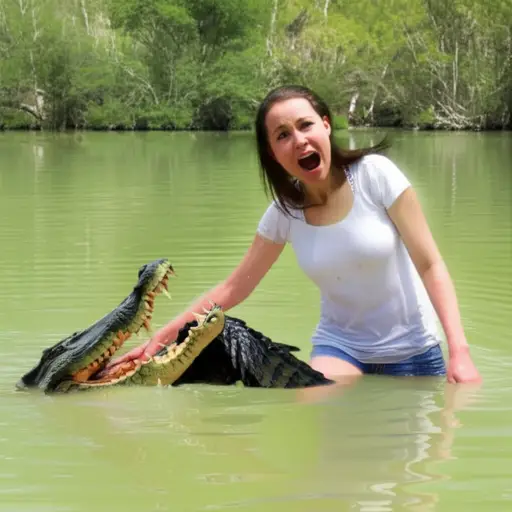 我的朋友开始走进水里，突然一条鳄鱼抓住了她的腿。
