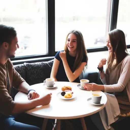 我在咖啡店和朋友们进行了愉快的交谈。