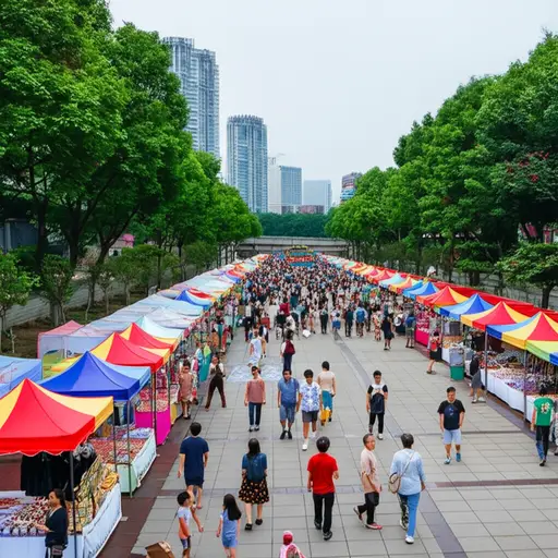 年度集市在城市公园举行。