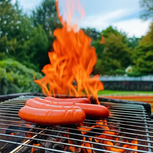 我们夏天经常烧烤香肠。