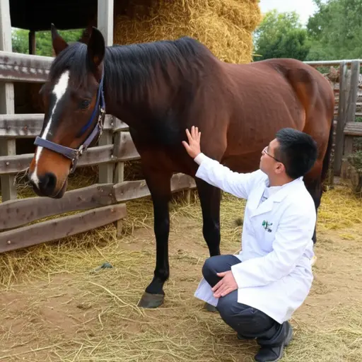 兽医仔细检查了那匹生病的马。