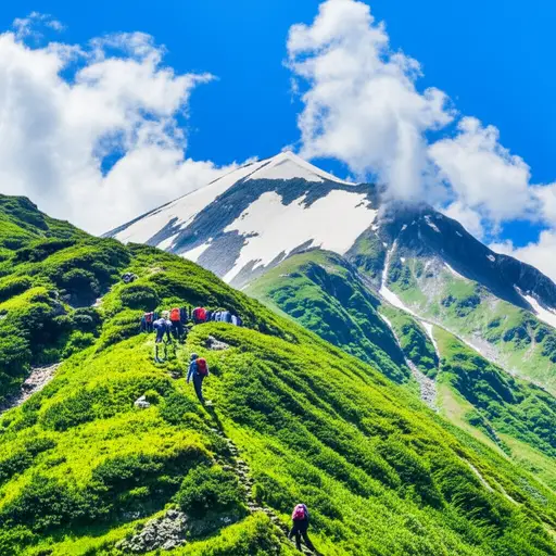 登山者在夏季仍然可以看到高山上残留的积雪。