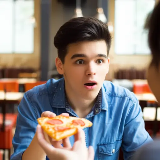 "我以前从没吃过披萨。" "你一定是在开玩笑！"