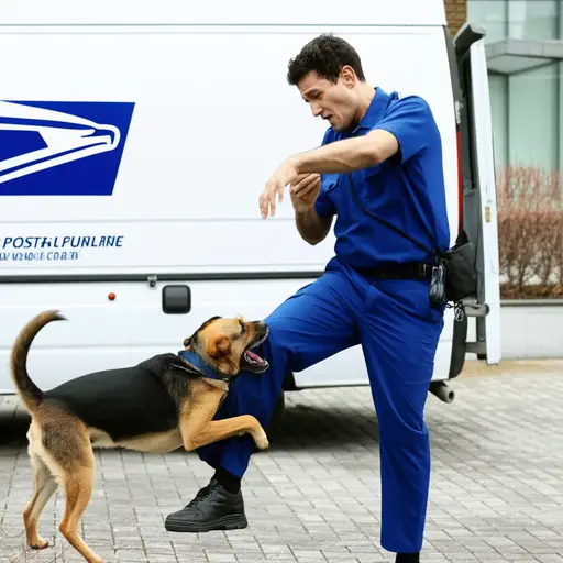 那只狗突然袭击了邮递员，咬了他的腿。