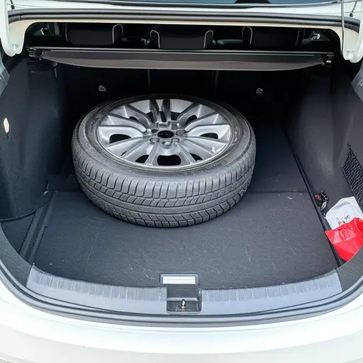 我在车后部备有一个备用轮胎。