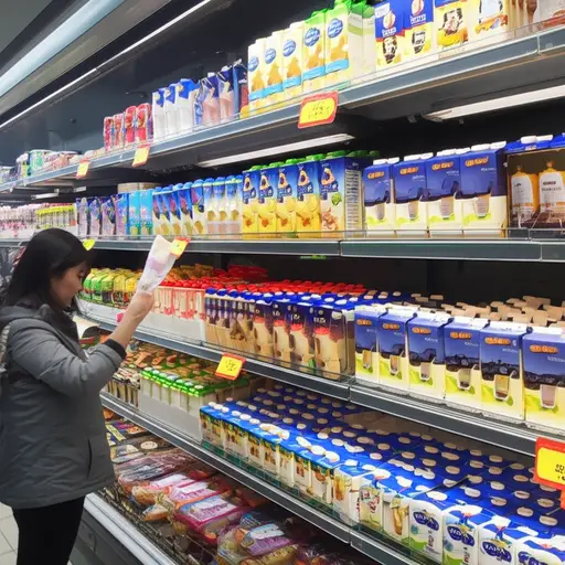 我们可以在超市里买到牛奶和面包。