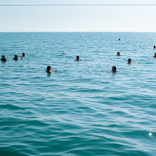 海面平静，几乎没有波浪，所以我们可以在水中放松。