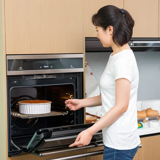 我妈妈用烤箱烤蛋糕。