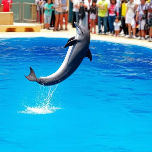 我们在海洋公园看到了海豚。