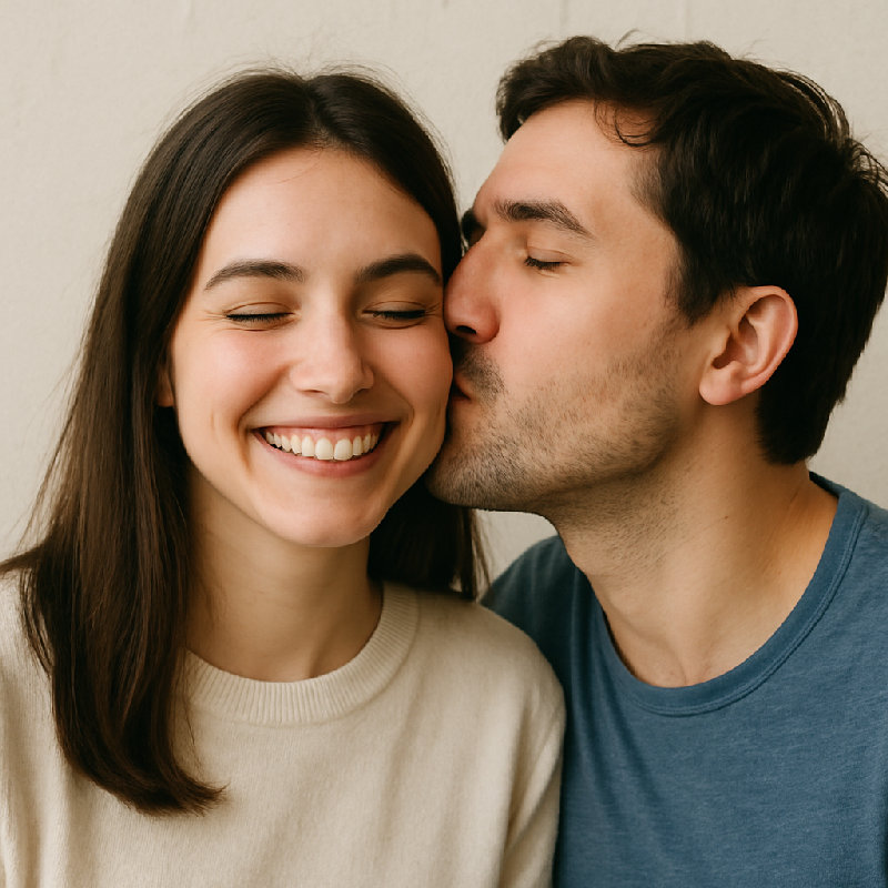 他轻轻地在她脸颊上吻了一下。