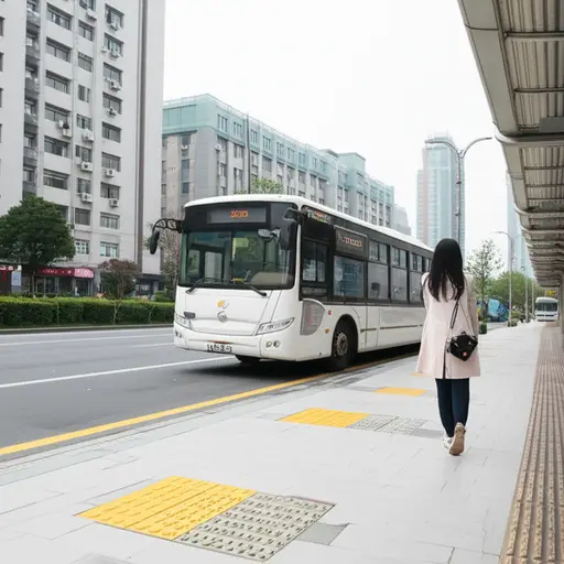 像往常一样，她坐公交车去学校。