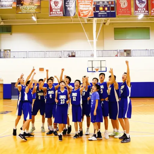 我们学校的篮球队赢得了一场比赛。