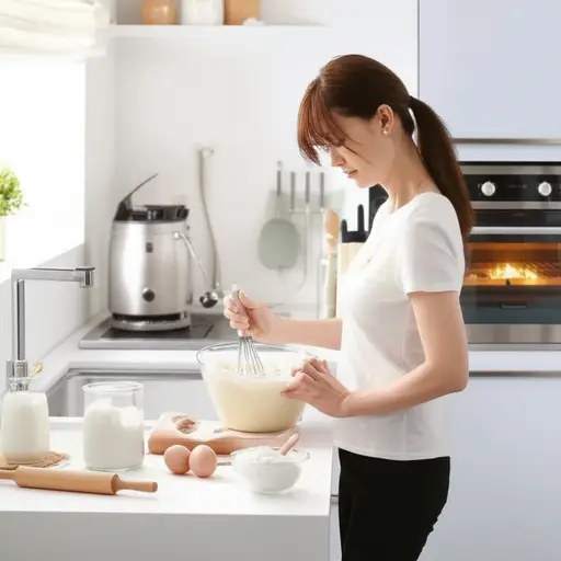 我妈妈正在厨房里做蛋糕。