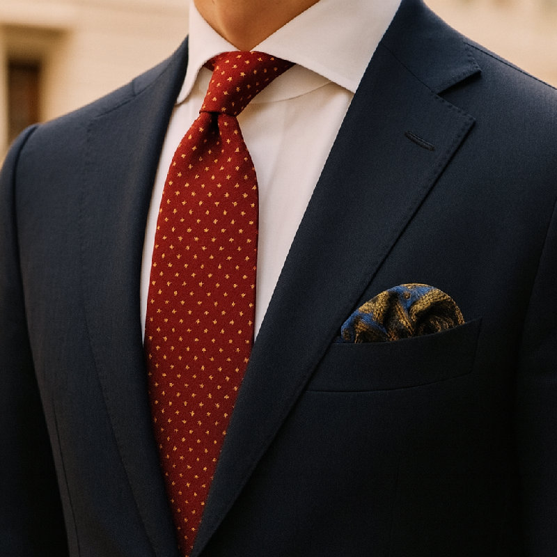 他系了一条红色的领带。