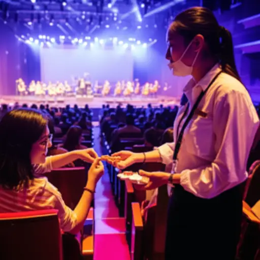 在音乐会上，我不得不向观众分发点心。