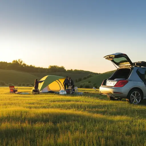 我们开了一整天车，晚上搭起帐篷睡觉。
