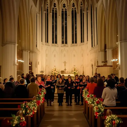 圣诞节时，我们会在教堂一起唱圣诞颂歌。