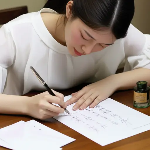 她正在给父母写一封家书。