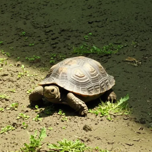 乌龟在地上慢慢地爬。