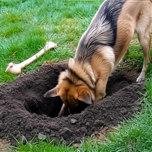 狗正在挖一个洞来藏它的骨头。