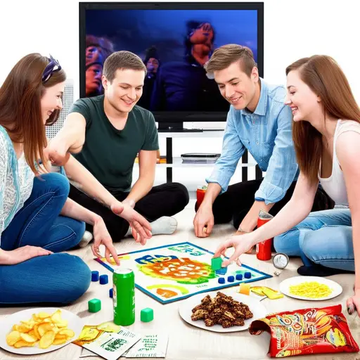 我们玩游戏，吃零食，然后看了一部电影。