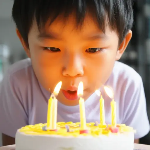 孩子吹蜡烛以熄灭它。