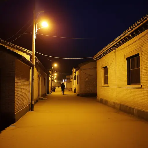 镇中心的街道光线不足。