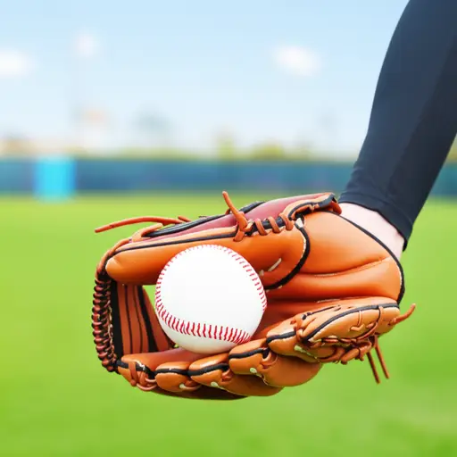 棒球运动员戴着手套轻松接住了飞来的球。