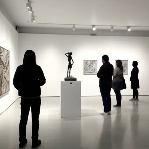 我们在现代艺术画廊欣赏雕塑作品。