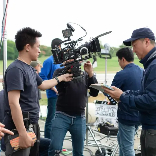 电影摄制组不知疲倦地工作，以捕捉完美的镜头。