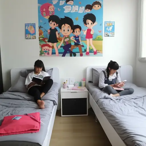 我妹妹和我共用一个房间。