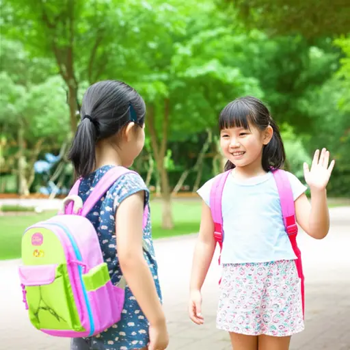 我向她挥手，她也挥手回应。