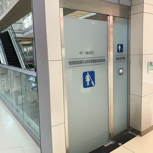 购物中心的洗手间在一楼拐角处。