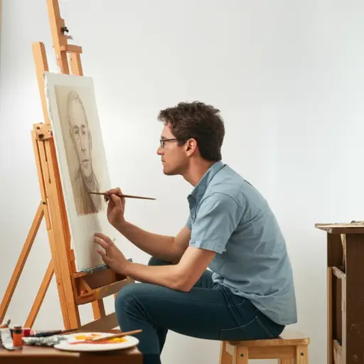 这位画家正在画一幅肖像画。