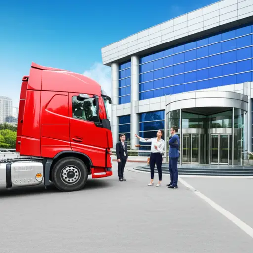 一辆大卡车挡住了我们进入大楼的路。