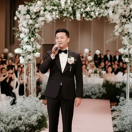 在婚礼上，他唱了一首专门为这个场合写的歌。