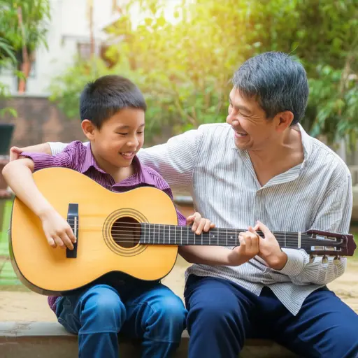 我祖父教我弹吉他演奏民谣歌曲。