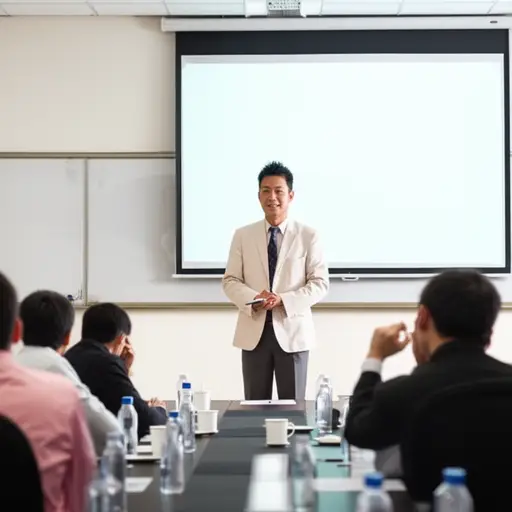 他在演示中自信地发言。